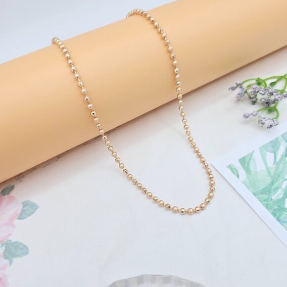 Rose Gold Polished Ball Chain Necklace, 17.7 Inch Dainty Shine Style, XPNL0036 - Picture 4 of 12